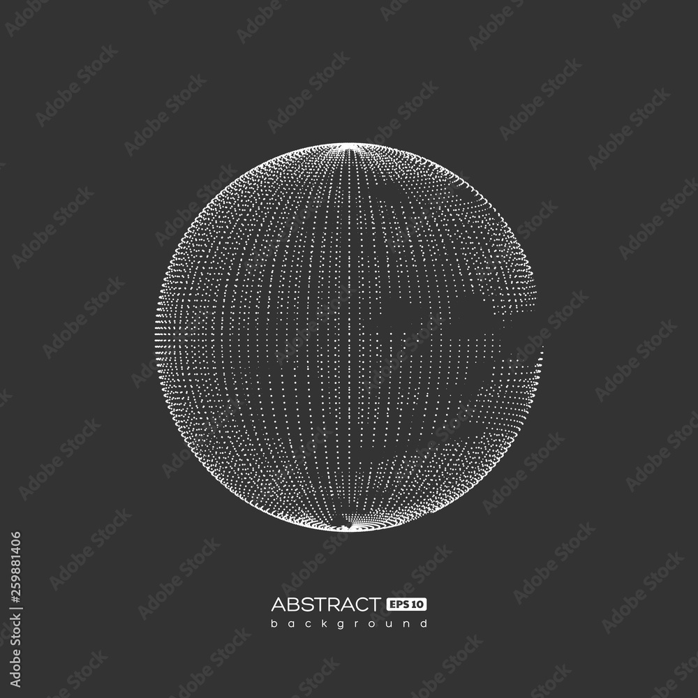 Aufkleber abstract globe sphere with destroyed effect. 3d technology digital style. dark background. futuristi