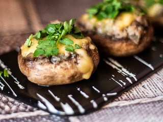 Stuffed Mushrooms on a Stone Plate