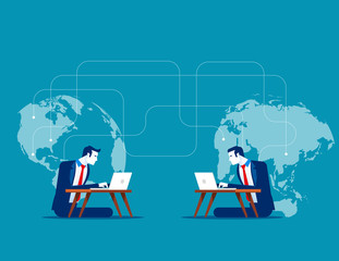 Intercontinental communications. Concept business vector illustration, Talking, Network, Online dating.