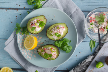 Delish filled avocado with crab meat