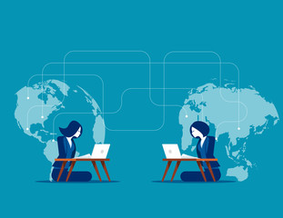 Intercontinental communications. Concept business vector illustration, Talking, Network, Online dating.