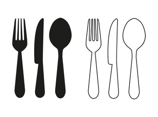Knife, fork and spoon. Let's cook labels and logo elements