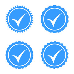 Approved icon. Profile Verification. Accept badge. Quality icon. Check mark. Sticker with tick.