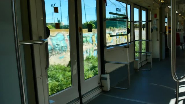 Internal View of the Electric Light Metro Rail in Cagliari Sardinia Video 4K
