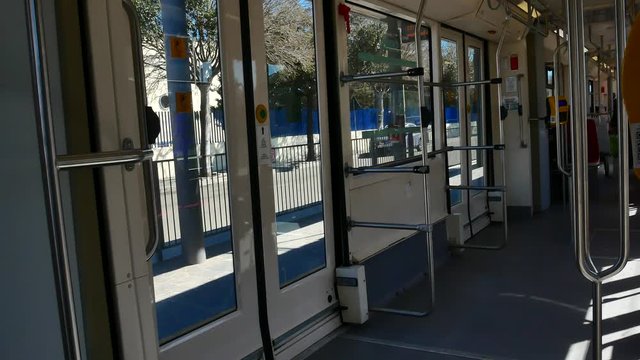 Internal View of the Electric Light Metro Rail in Cagliari Sardinia Video 4K