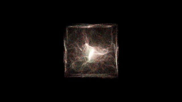 Explosion with particles in cube atom science technology, energy cube, abstract animated motion graphic