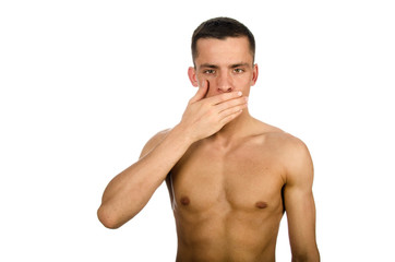 Fototapeta premium Keep silence. Young attractive guy.