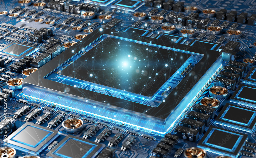 Poster close-up view of a modern gpu card with connections 3d rendering