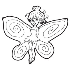 Cartoon doodle illustration of cute fairy for coloring book, t-shirt print design, greeting card
