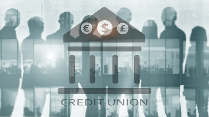 Credit Union. Financial cooperative banking services. Finance abstract background.