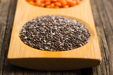 chia seeds, old wooden, macro