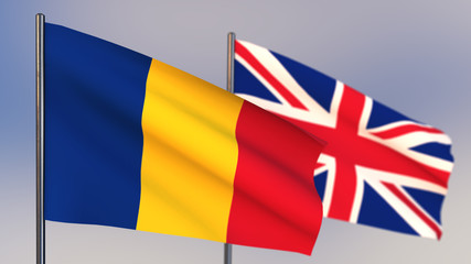 Romania 3D flag waving in wind.