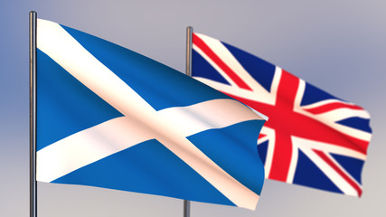 Scotland 3D flag waving in wind.
