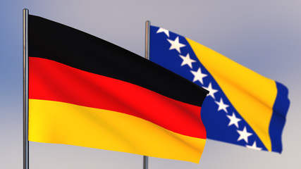 Bosnia and Herzegovina 3D flag waving in wind.