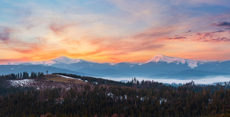 Early morning spring Carpathian mountains