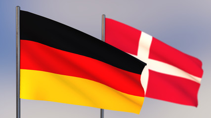 Denmark 3D flag waving in wind.