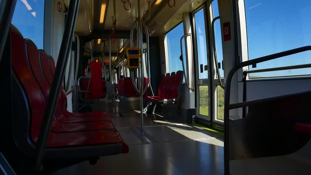 Internal View of the Electric Light Metro Rail in Cagliari Sardinia Video 4K