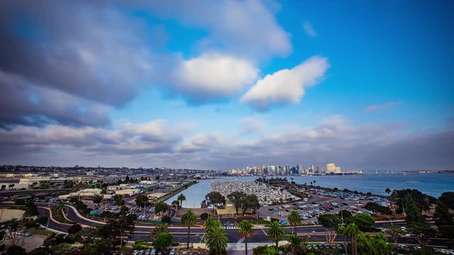 Time Lapse - San Diego Skyline on a Sunny Day - 4K