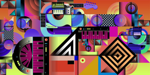 Vector illustration music instrument and colorful art background