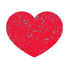  Red heart with blue elements on white isolated background. Grunge texture. Heart in the style of gemstone. Valentine's Day. Decorated heart.