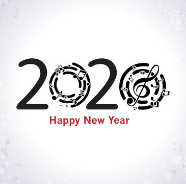 Musical Happy New Year background with notes 2020