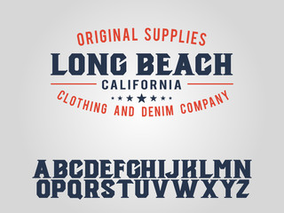 Fototapeta premium Long beach. California. Original serif font. Classic print. Retro badge. Vintage American style.