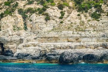 Corfu, Paxos Island Coast, high cliffs by the sea.