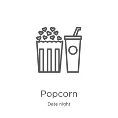 popcorn icon vector from date night collection. Thin line popcorn outline icon vector illustration. Outline, thin line popcorn icon for website design and mobile, app development - obrazy, fototapety, plakaty