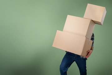 Carrying man stack boxes delivery background copy
