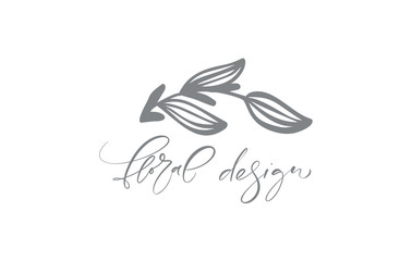 Floral Design text. Vector trendy scandinavian hand drawn beauty, organic cosmetics, florist, photography, wedding logo flower, home decor, badges emblem logotypes. Icon elegant plant