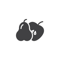 Pear whole and cut apple vector icon. filled flat sign for mobile concept and web design. Apple half and pear glyph icon. Healthy fruits symbol, logo illustration. Pixel perfect vector graphics