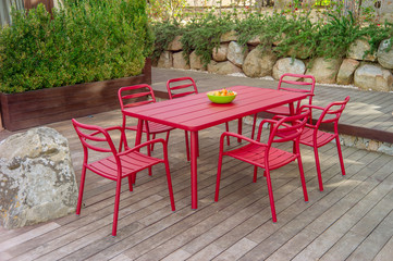 garden dining table with chairs.