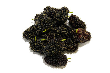 Group of fresh mulberries on white background