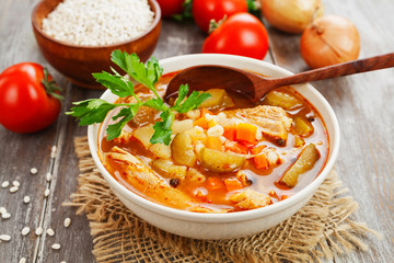 Pickle soup with meat