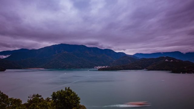 Time Lapse - Overcast Clouds in Sun Moon Lake in Taiwan - 4K