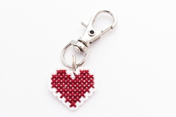 Handmade Cross Stitch Keychain Red Heart