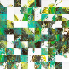 Pixelated green and brown fluid acrylic painting pattern design