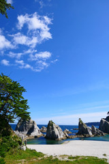 浄土ヶ浜。三陸復興国立公園の景勝地。宮古　岩手　日本。９月下旬。