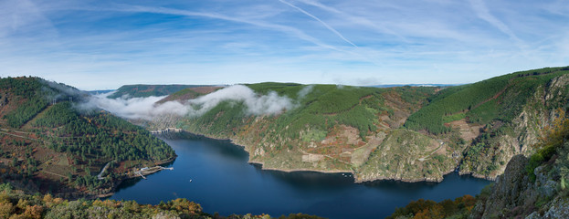 Panoramic of San Estevo reservoir in the Ribeira Sacra
