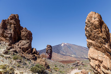 Rocks with volcano El Teide at El Teide National Parc in Tenerife. Canary Islands Spain