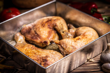 Baked chicken legs. Diet, meal.