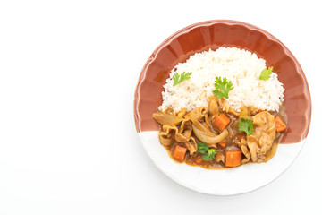 Japanese curry rice with sliced pork, carrot and onions