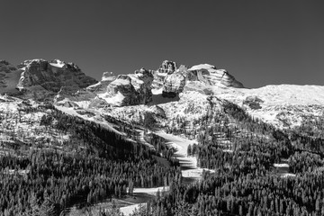 Winter Alpine landscape. Snow and mountain peaks