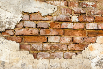 Uneven, sloppy brickwork of an old brick wall.