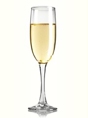 Flute glass of champagne on white background