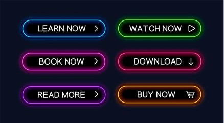 Set of vector neon glowing buttons for web design