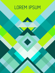 Cover page layout vector template geometric design with triangles and stripes pattern in green, turquoise.