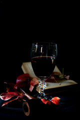 Fototapeta na wymiar balloon of red wine in autumn