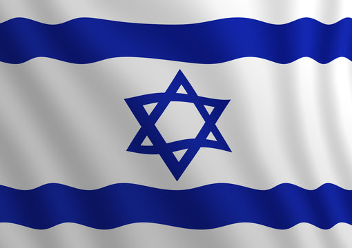 Graphic illustration of a flying Israeli flag enlightened from the right