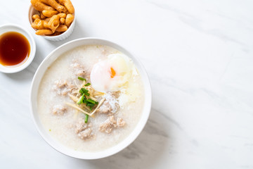 congee with minced pork in bowl